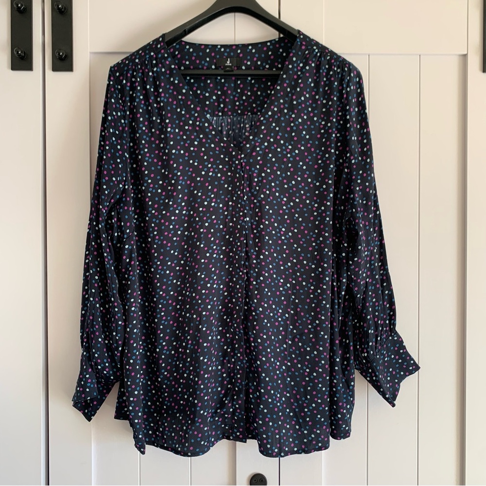 J Jason Wu 3X Polka Dot Blouse | Black Sheer Long Sleeve Top